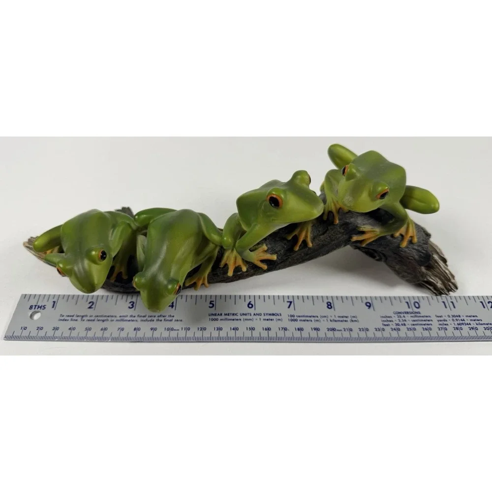Green Tree Frogs On Branch Life-like Resin Statue Life-Size Decor Figurine